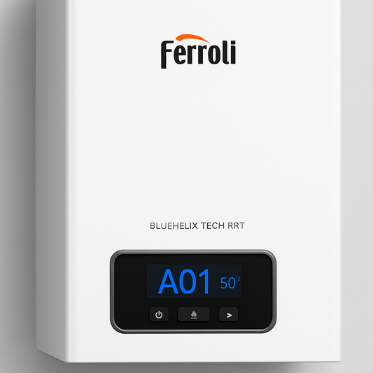Caldaia Ferroli Bluehelix Tech RRT con display che mostra codice errore A01
