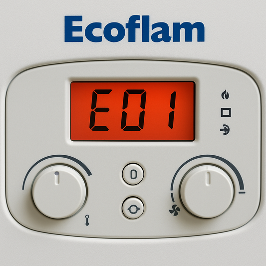 Display caldaia Ecoflam con codice errore E01 visibile