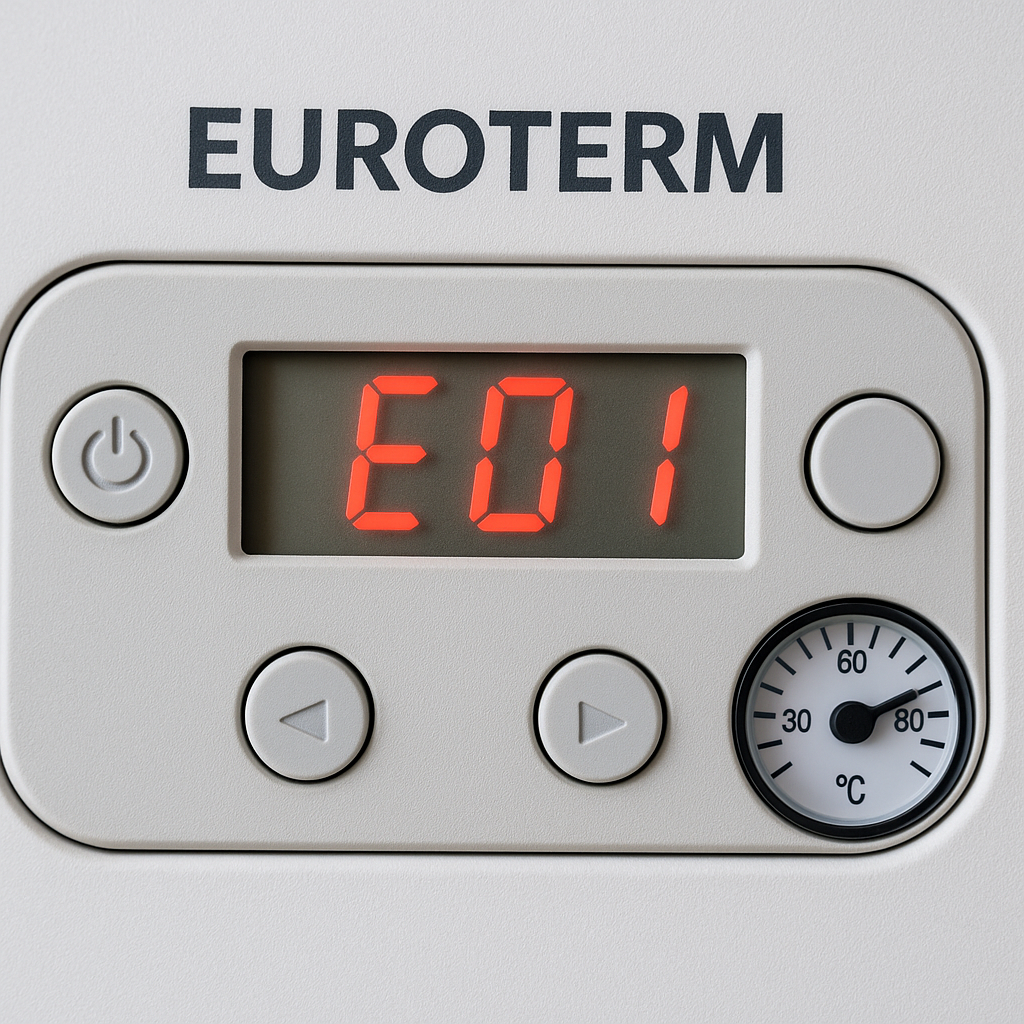 Display caldaia Euroterm con errore E01 acceso