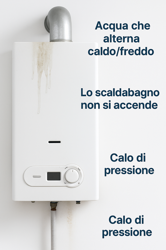 Scaldabagno a gas con perdite e calo di pressione, problemi di accensione e acqua calda instabile