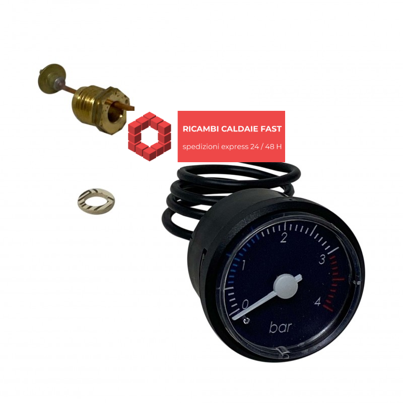 Manometro nero con cavo e guarnizione attacco rapido d.40mm 0-4 bar