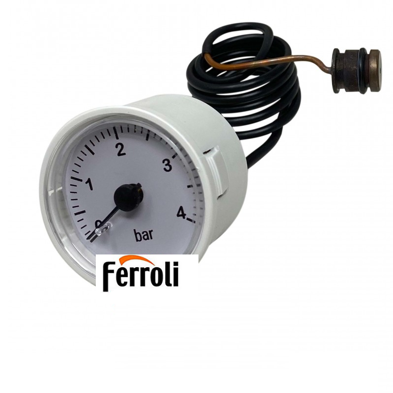 idrometro grigio con cavo capillare per caldaie Ferroli 0 - 4 bar