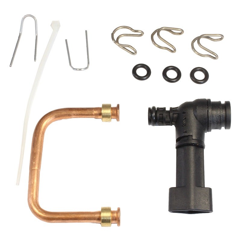 rubinetto nero con tubo in rame clips e guarnizioni