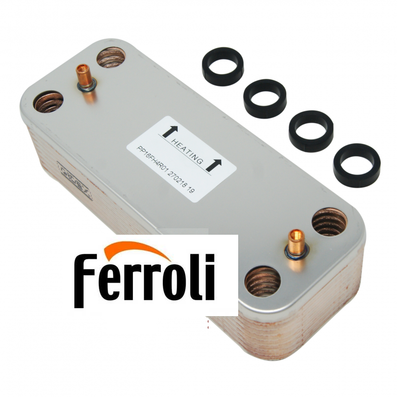 scambiatore in acciaio sanitario rettangolare per caldaia con 4 guarnizioni