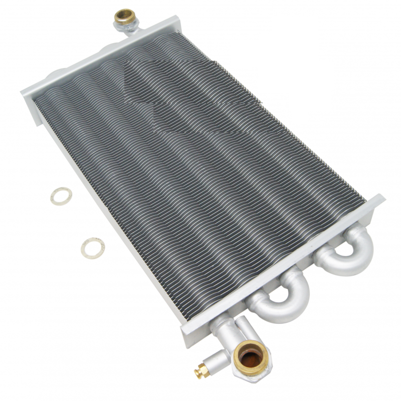 scambiatore grigio con guarnizioni e 2 attacchi