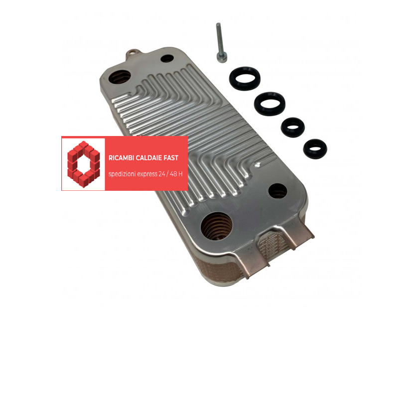 scambiatore sanitario grigio a piastre con guarnizione e vite di fissaggio