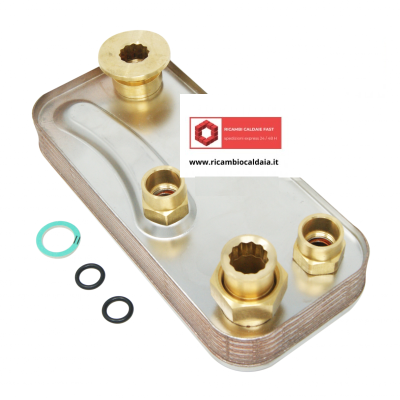 scambiatore a 12 piastre con attacchi in ottone e guarnizioni