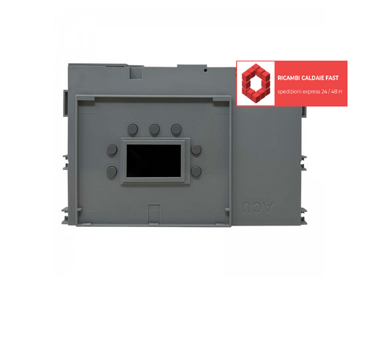 scatola grigia con display quadrata con 7 bottoni