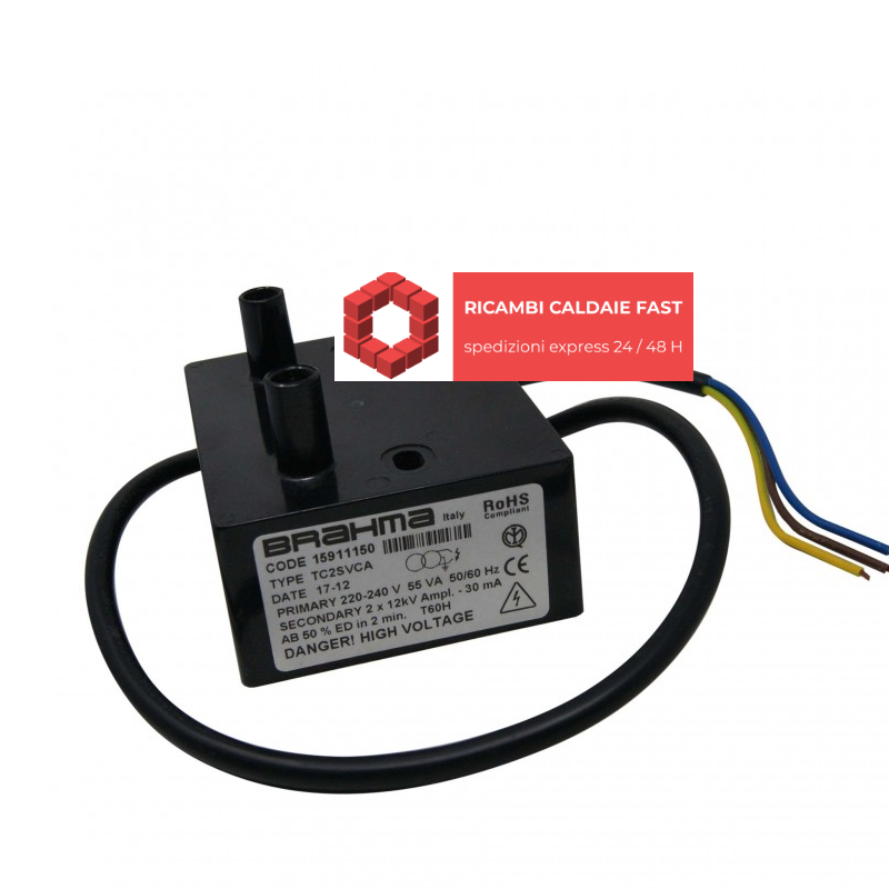 BRAHMA 15911150 FREQUENZA : 50 / 60 Hz SECONDARY : 2 X 12kV Ampl - 30 mA AB 50% ED In 2 min T60H
