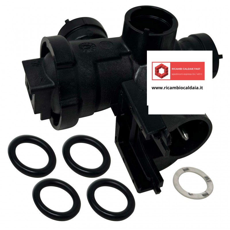 valvola a tre vie nera con guarnizioni per caldaie Junkers