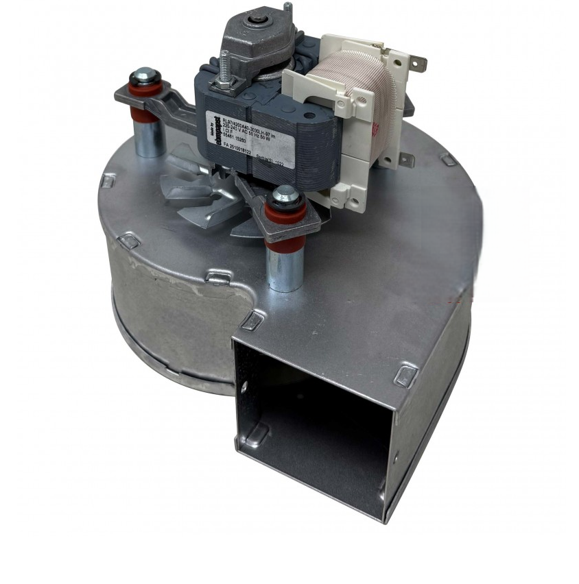 ventilatore rotondo grigio con bocca quadrata