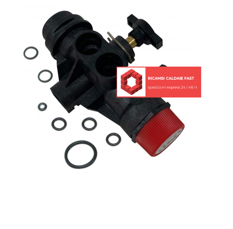 valvola sicurezza nera con guarnizioni e rubinetto