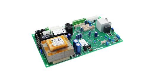 scheda verde con inserti blu e bianchi rettangolare