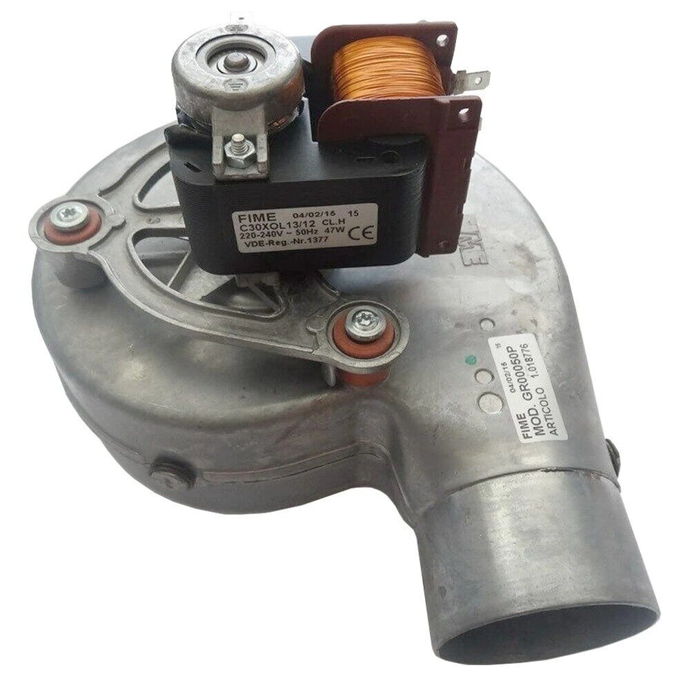 ventilatore per caldaie grigio con coclea uscita tonda potenza di 47 w con voltaggio 220-240 V