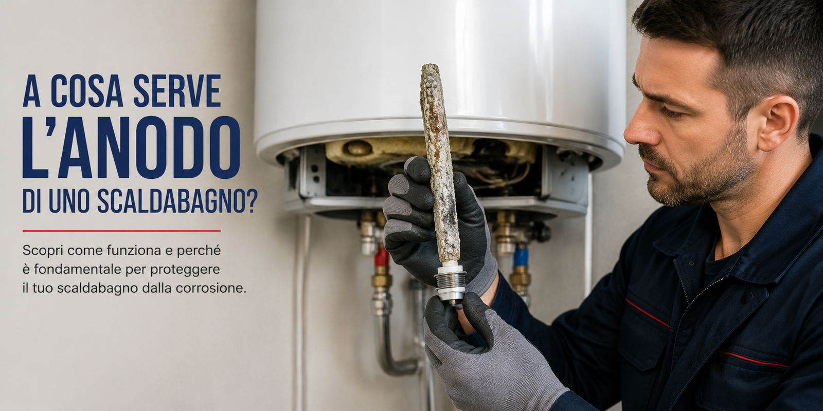 Anodo dello scaldabagno estratto dal boiler durante un controllo del suo funzionamento e della protezione del serbatoio