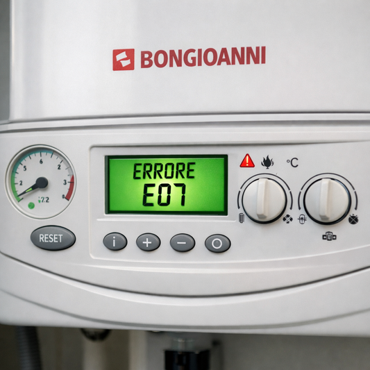 Caldaia Bongioanni Linea CSI con errore E07 visualizzato sul display