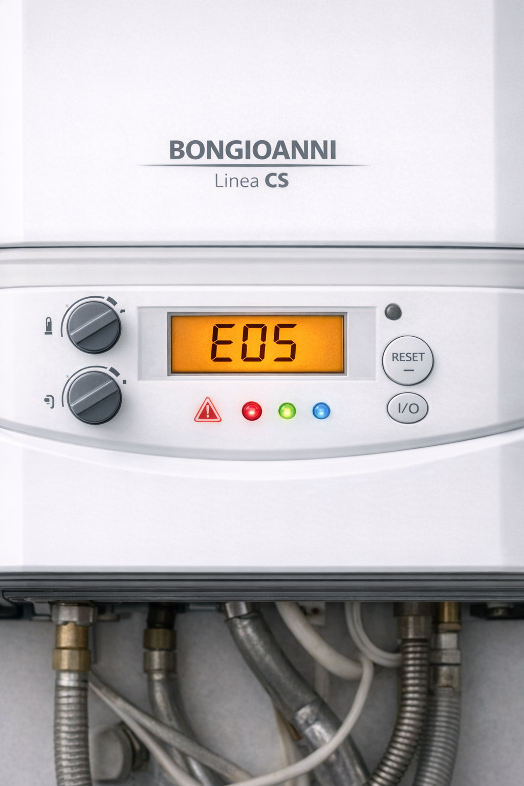 Caldaia BONGIOANNI Linea CS con codice errore E05 sul display