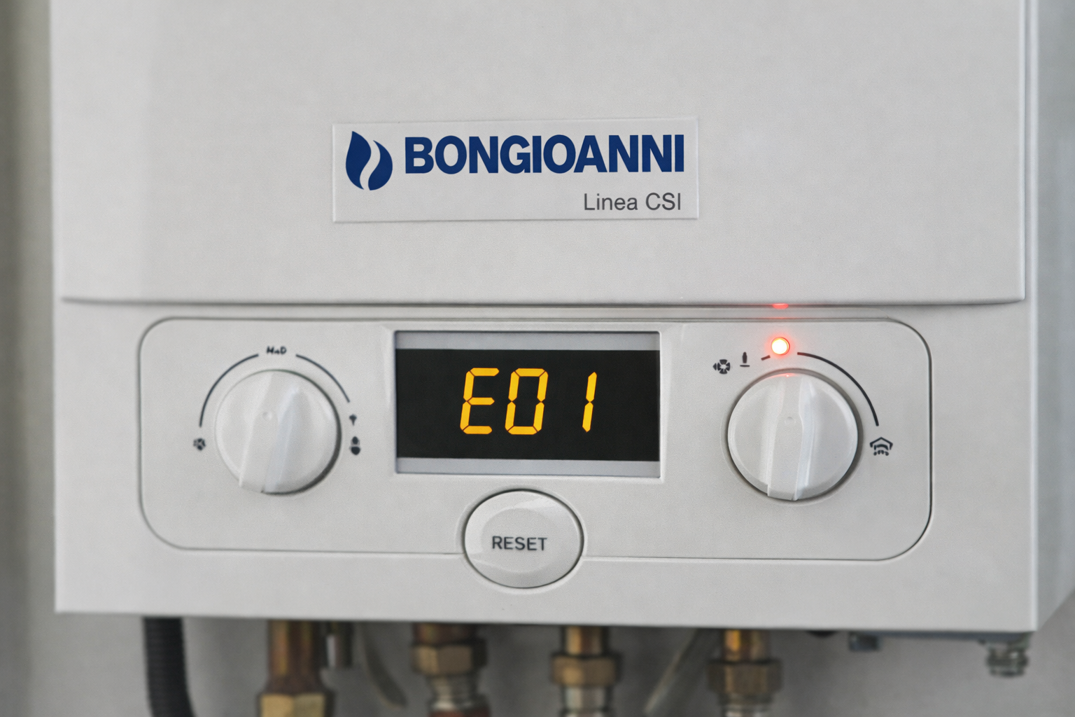 Caldaia BONGIOANNI Linea CSI con codice errore E01 sul display