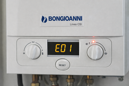 Caldaia BONGIOANNI Linea CSI con codice errore E01 sul display