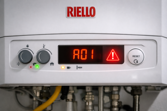 Display caldaia Riello Start AR 25 KIS in errore A01 blocco fiamma
