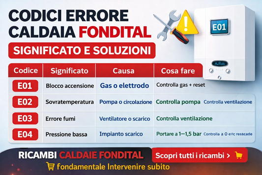 Codici errore caldaia Fondital E01 E02 E03 E04 significato e soluzioni con tabella completa