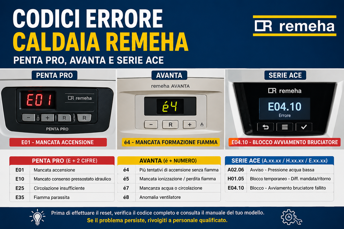 Codici errore caldaia Remeha per Penta Pro, Avanta e serie Ace