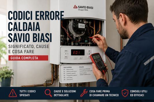 Codici errore caldaia Savio Biasi: tecnico durante la diagnosi di un guasto con pannello aperto