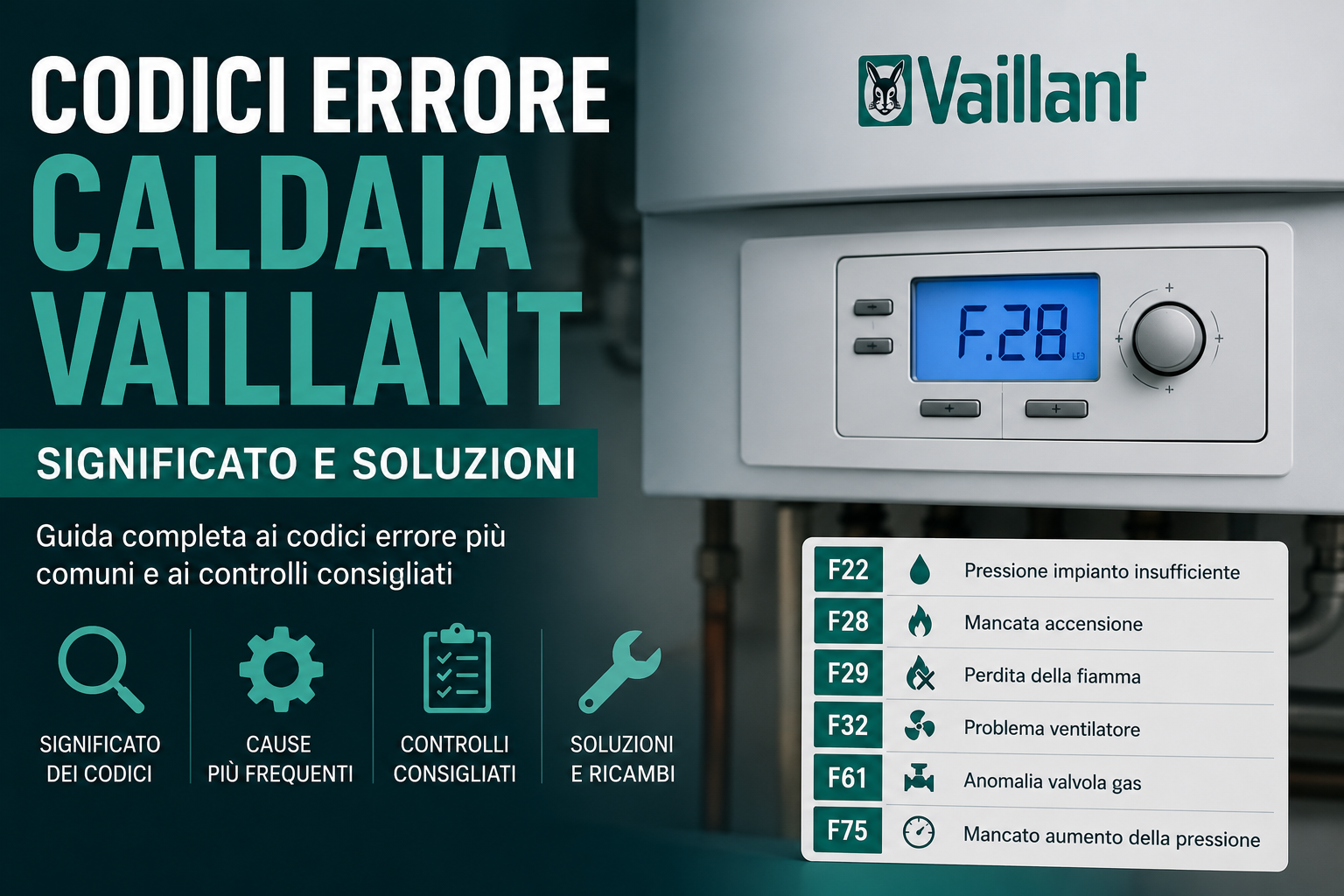 odici errore caldaia Vaillant con display F28 e guida al significato delle principali anomalie