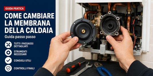 Tecnico durante la sostituzione della membrana della caldaia con guida passo passo per il cambio del componente del gruppo acqua