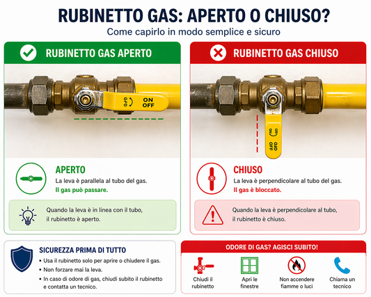Foto di rubinetto di gas aperto e rubinetto gas chiuso