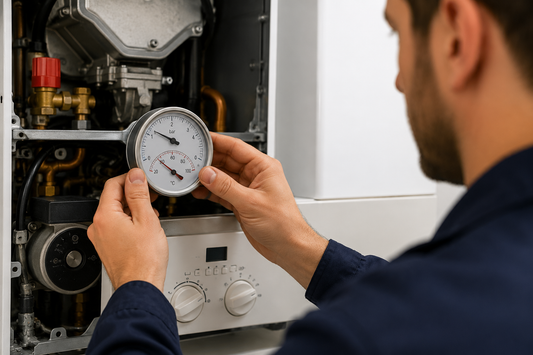 Controllo del termoidrometro della caldaia con indicazione di pressione e temperatura