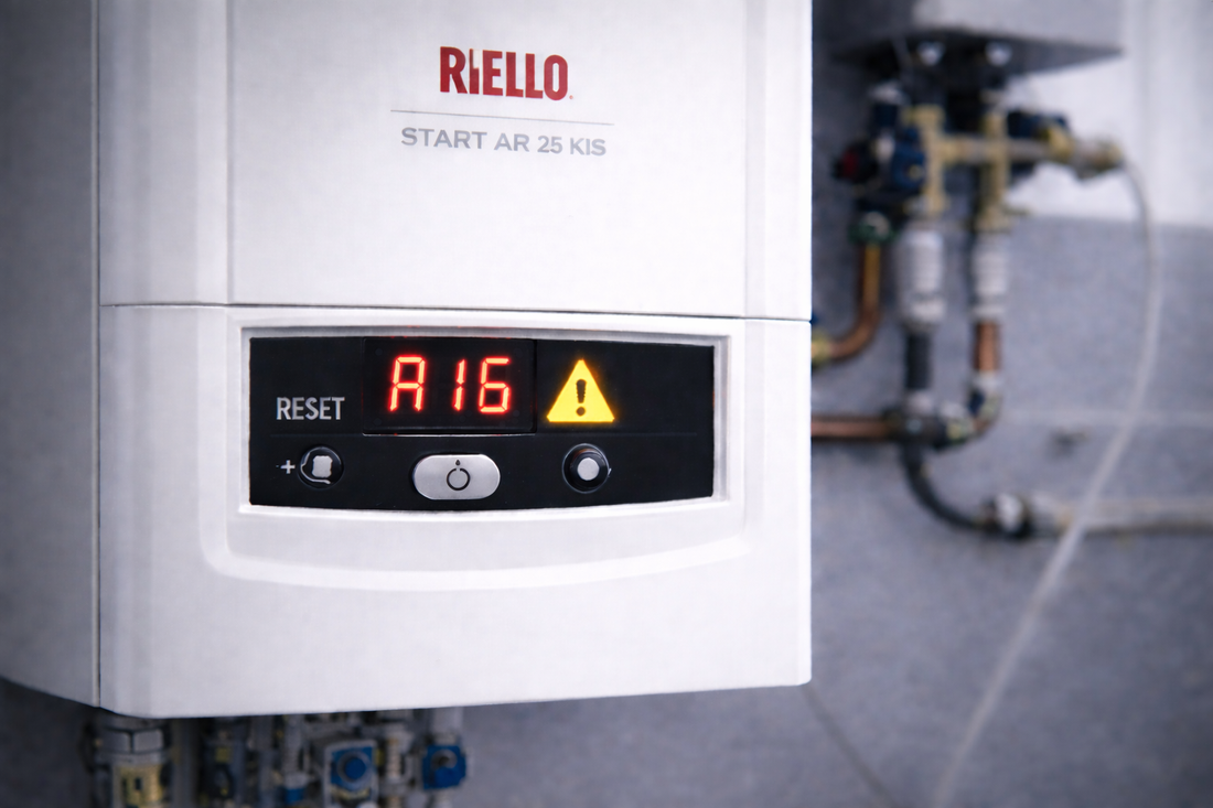 Caldaia Riello Start AR 25 KIS con errore A16 anomalia combustione visualizzato sul display
