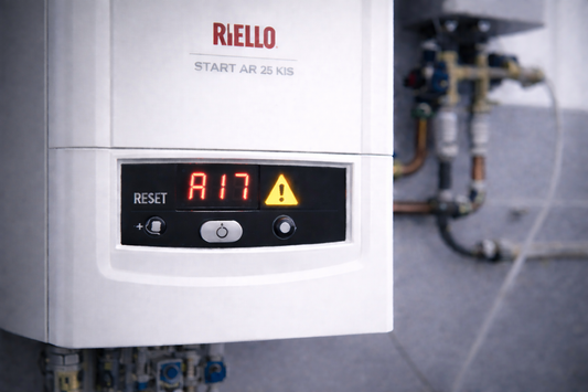 Caldaia Riello Start AR 25 KIS con errore A17 ventilazione intermittente visualizzato sul display