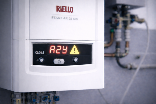 Caldaia Riello Start AR 25 KIS con errore A24 ventilatore modulante visualizzato sul display