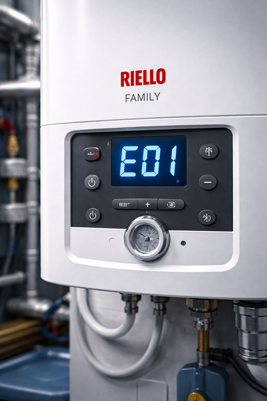 Caldaia Riello Family con errore E01 sul display digitale per mancata accensione