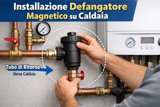 installazione defangatore magnetico su caldaia collegamento sul tubo di ritorno impianto riscaldamento