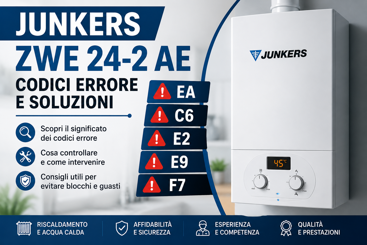 Junkers ZWE 24-2 AE: codici errore EA, C6, E2, E9 e F7
