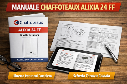 Immagine del manuale e libretto istruzioni della caldaia Chaffoteaux Alixia 24 FF con scheda tecnica e guida completa.