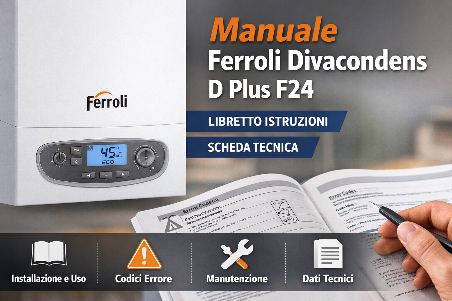 Manuale caldaia Ferroli Divacondens D Plus F24 con libretto istruzioni e scheda tecnica