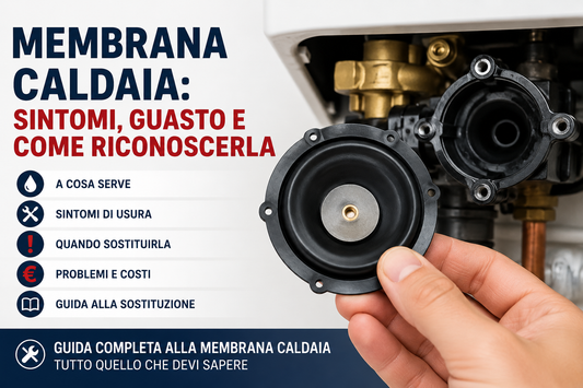 Membrana della caldaia con gruppo acqua aperto per illustrare sintomi di usura, guasti e sostituzione del componente