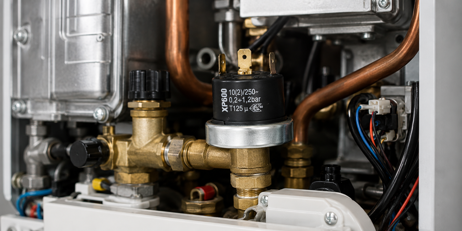 Pressostato acqua della caldaia installato sul circuito idraulico con dettaglio del componente e del suo funzionamento all'interno della caldaia