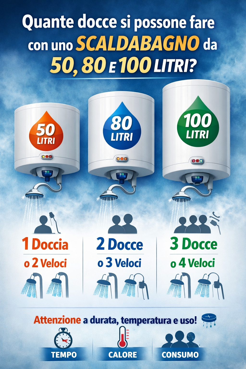 Quante docce si possono fare con scaldabagno da 50 80 e 100 litri guida pratica acqua calda