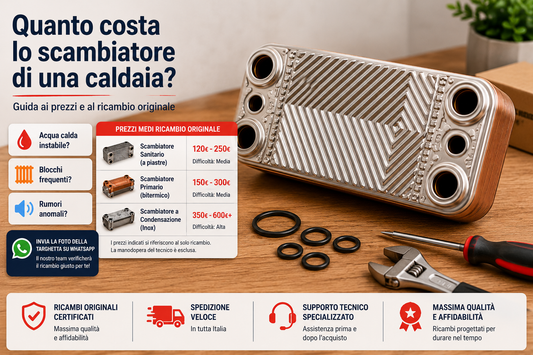 Scambiatore di calore per caldaia con guida ai prezzi del ricambio originale, sintomi di guasto e assistenza tecnica per sostituzione caldaia.