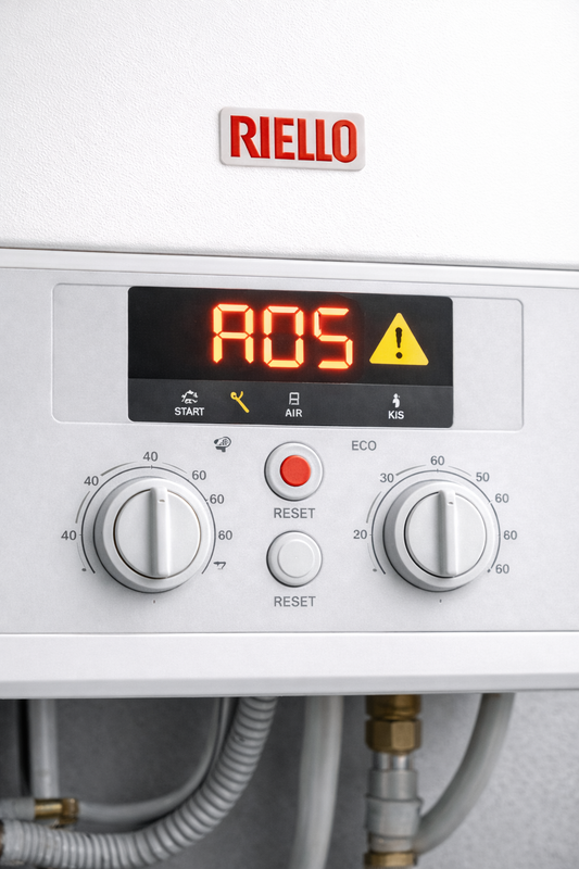 Display caldaia Riello Start AR 25 KIS in errore A05 per guasto sonda NTC riscaldamento