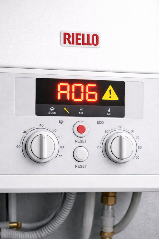 Display Riello Start AR 25 KIS in errore A06 per perdita segnale fiamma durante il funzionamento