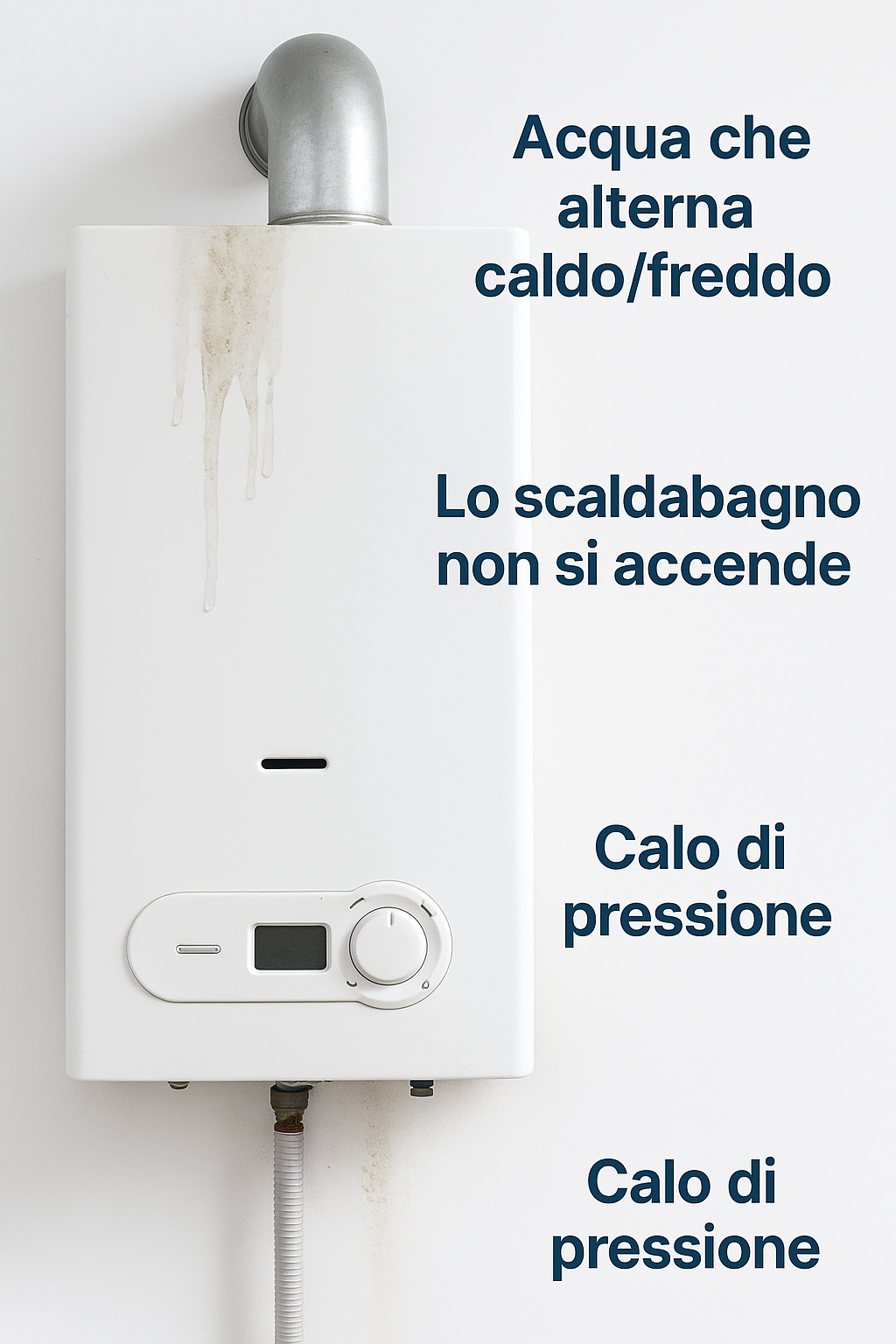 Scaldabagno a gas con perdite e calo di pressione, problemi di accensione e acqua calda instabile 