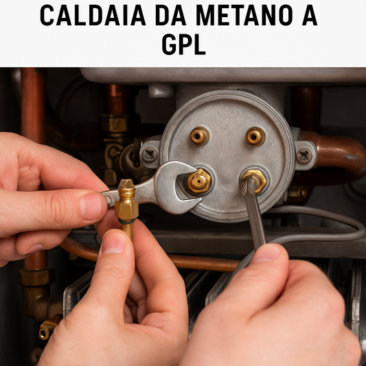 Tecnico che sostituisce gli ugelli per trasformare caldaia da metano a GPL