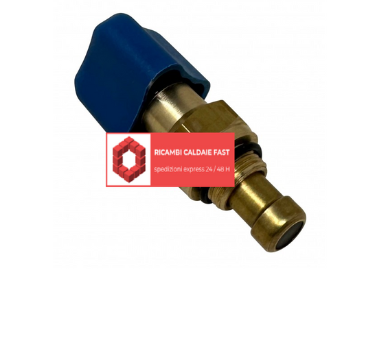 rubinetto ottone con testa blu
