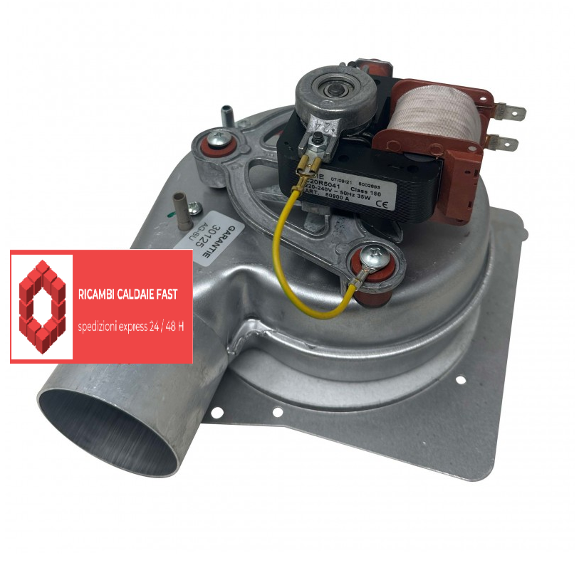 Ventilatore per caldaia Elm Leblanc Egalis EGVM 23-H e 23-HN, codice 87167578990 – gruppo estrattore fumi originale con attacco elettrico a innesto rapido, compatibile con caldaie murali a gas a camera stagna.