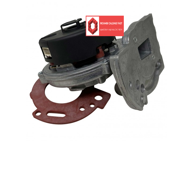 ventilatore elettronico grigio e nero con guarnizione rossa